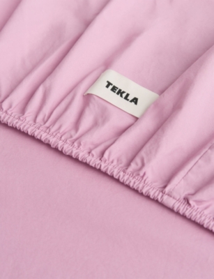Tekla Percale King Fitted Cotton Sheet Mallow Pink