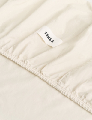 Tekla Percale King Fitted Cotton Sheet Winter White