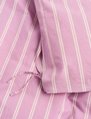 Tekla Percale King Cotton Duvet Cover Mallow Pink Stripes