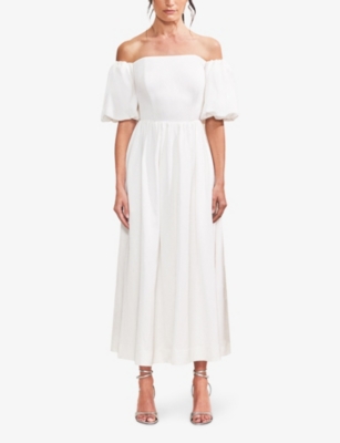 RO&ZO: Alba Bardot Puff-Sleeve Woven Maxi Dress