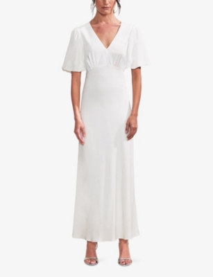 Ro&zo Womens Bias-cut Tie-back Woven Maxi Dress White In White