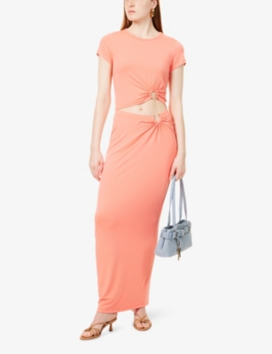 GOOD AMERICAN WOMENS CORAL002 RUCHED CROPPED STRETCH-WOVEN TOP 