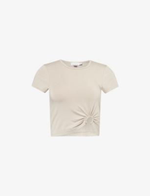 GOOD AMERICAN WOMENS MUSHROOM006 RUCHED CROPPED STRETCH-WOVEN TOP 