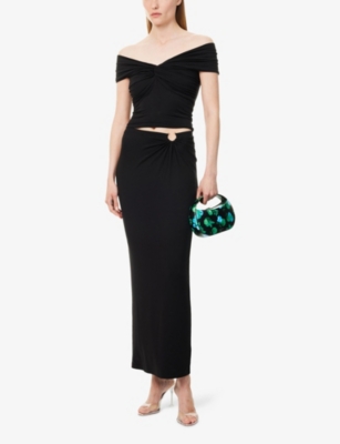 Shop Good American Womens Black001 Ruched Mid-waist Stretch-woven Maxi Skirt