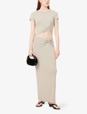 Good American Womens Ruched Mid-waist Stretch-woven Maxi Skirt Mushroom006 In Mushroom006