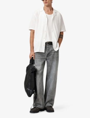 Allsaints Mens Off White Robson Notched-collar Cotton Shirt In White