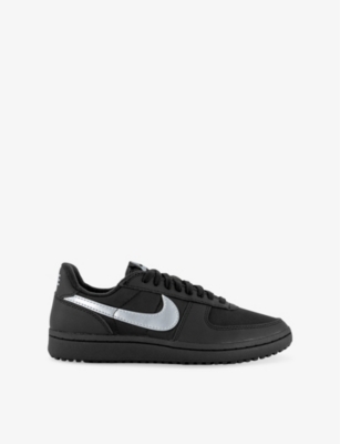 Shop Nike Womens  Field General Logo-embroidered Leather Low-top Trainers In Black Metallic