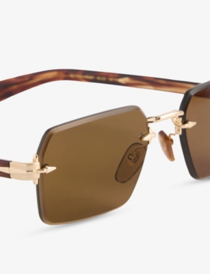 Eyewear By David Beckham Mens Gold Brown Horn 7109/s Rectangle-frame Metal Sunglasses In Gold Brown Horn