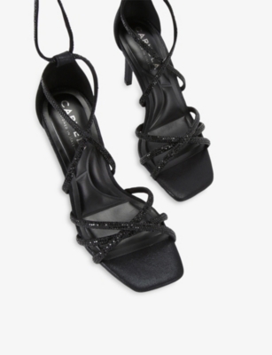 Carvela Womens Black Paparazzi Tie Crystal-embellished Faux-leather Heels Eur 37 / 4 Uk In Black