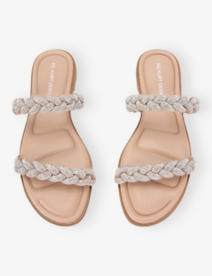 Kg Kurt Geiger Womens Silver Riley Braided Woven Flat Sandals Eur 40 / 7 Uk