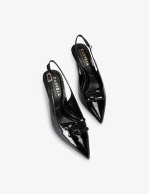 Carvela Womens Black Moda Patent-leather Heeled Slingbacks Eur 37 / 4 Uk In Black