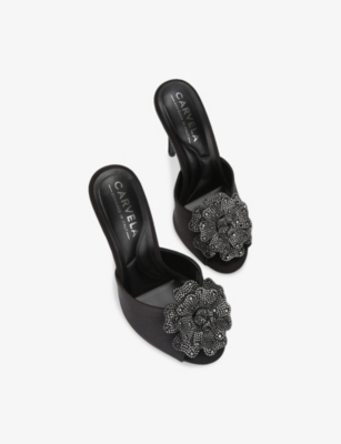 Carvela Womens Black Fiore Flower-embellished Heeled Satin Mules Eur 40 / 7 Uk In Black