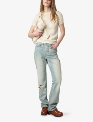 ZADIG&VOLTAIRE: Bully Frayed-Star Short-Sleeve Cotton-Blend Knitted Jumper