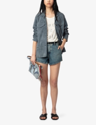 Zadig & Voltaire Womens Ecru Crystal-embellished Short-sleeved Linen T-shirt In Ecru
