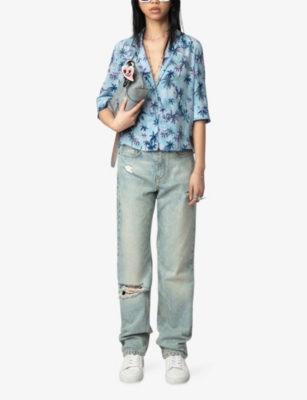 Palm-Print Short-Sleeved Silk Shirt