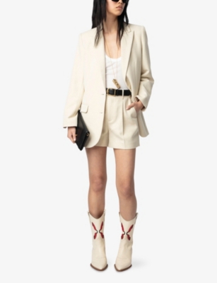 Shop Zadig & Voltaire Womens Zadig&voltaire Mid-rise Tailored Cotton-blend Shorts In Vanille