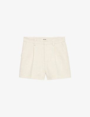Shop Zadig & Voltaire Womens Zadig&voltaire Mid-rise Tailored Cotton-blend Shorts In Vanille