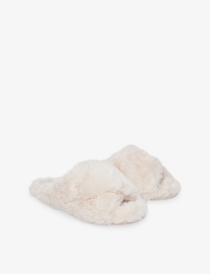 The White Company S  Cross-strap Faux-fur Slippers
