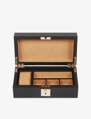 Smythson Panama Lockable Leather Watch And Cufflink Box Black In Black