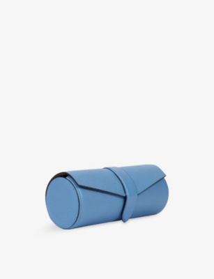 Smythson Nile Blue Panama Leather Watch Roll In Nile Blue