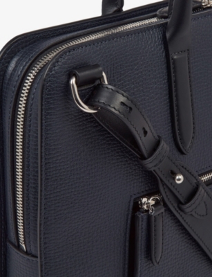 Smythson Mens Navy Ludlow Ultra-slim Grained-leather Briefcase In Navy