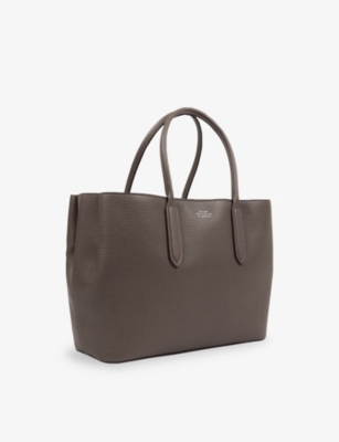 Smythson Mens Ludlow Small Day Leather Tote Bag Dark Taupe In Dark Taupe