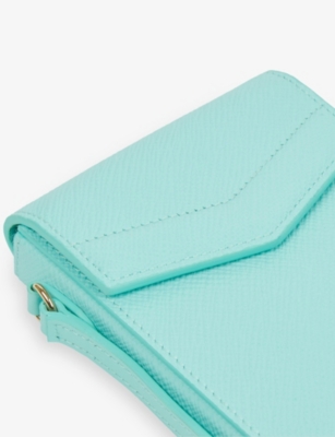 Smythson Mens Envelope Leather Cross-body Phone Case Pouch Bright Aqua In Bright Aqua