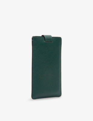 Smythson Womens Panama Leather Phone Sleeve Forest Green In Forest Green