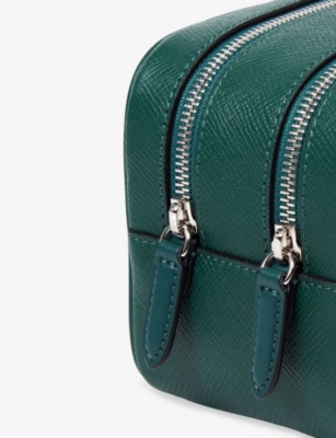 Smythson Womens Panama Double Leather Washbag Forest Green In Forest Green