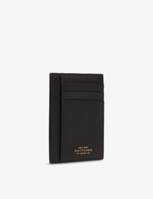 Smythson Large Flat Card Holder In Panama In Black