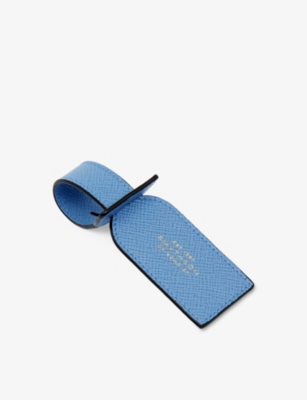Smythson Panama Leather Travel Tag Nile Blue In Nile Blue