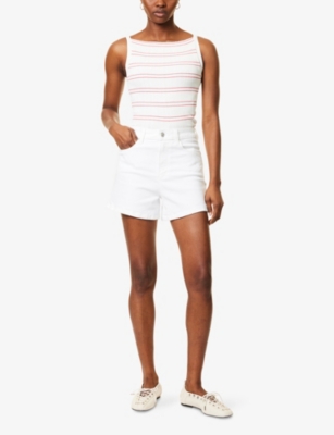 Paige Dani High Rise Denim Shorts In Aniyah Distressed In Crisp White