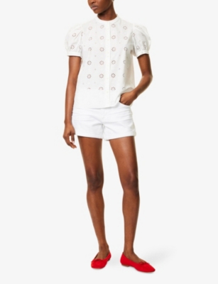 PAIGE WOMENS LIVED IN CRISP WHITE DYLAN MID-RISE ROLLED-CUFF DENIM SHORTS 