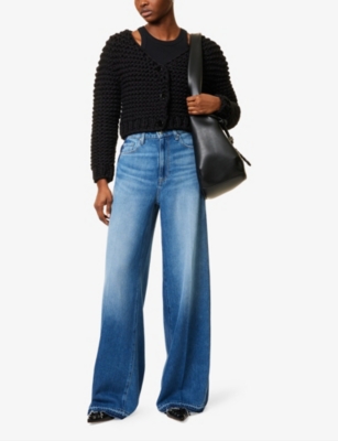 PAIGE WOMENS NYRA PORTIA RELEASED SIDE-SEAM HIGH-RISE WIDE-LEG DENIM JEANS 