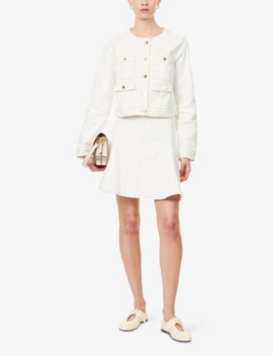 Paige Womens Toasted Ecru Kiya Round-neck Denim Jacket In White