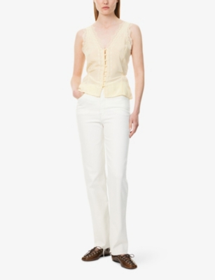 PAIGE WOMENS PAIGE ANCONA LACE-EMBROIDERY SILK TOP 