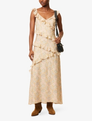 PAIGE WOMENS CRYSTAL MULTI CALABASAS FLORAL-PRINT WOVEN MAXI DRESS 
