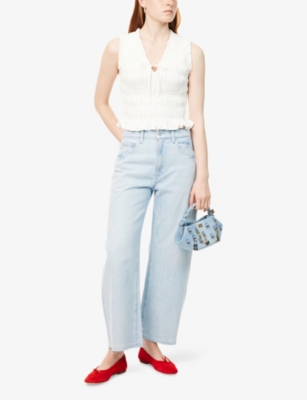 Paige Womens Devi Shirred Cotton-blend Top White In White