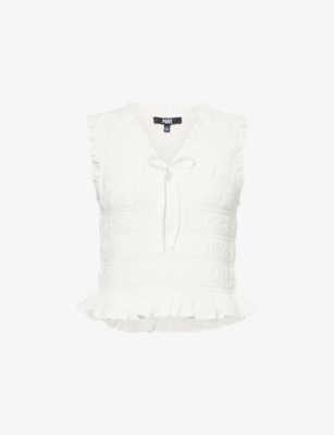 PAIGE: Devi Shirred Cotton-Blend Top