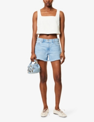 Paige Aelita Square-neck Eyelet Cropped Top In White