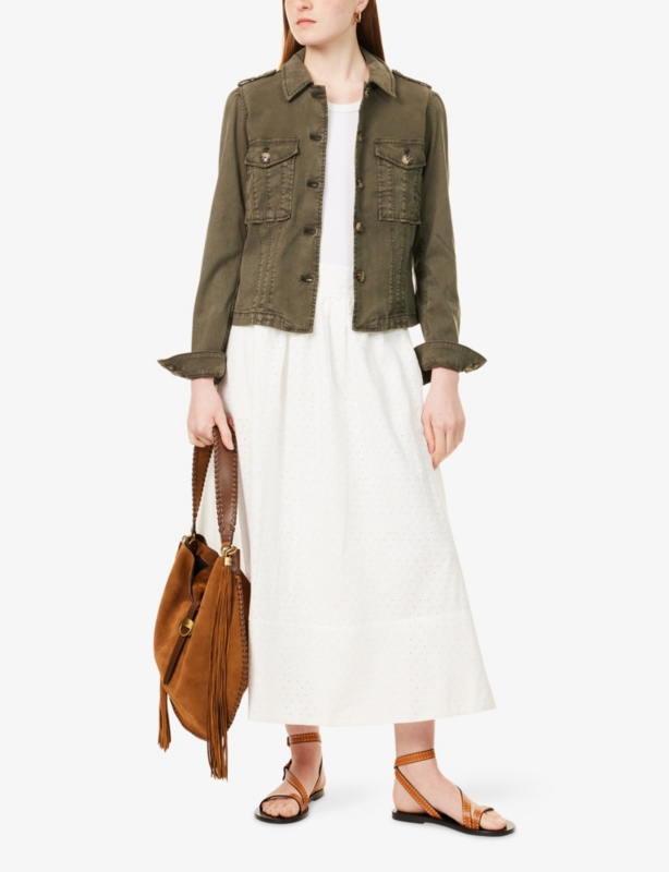 Ojai Embroidered Cotton-Poplin Midi Skirt