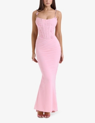 HOUSE OF CB: Romola Butterfly Stretch-Mesh Maxi Dress