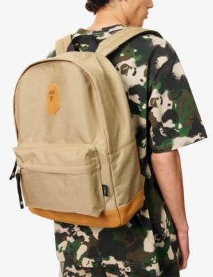 A Bathing Ape Mens Beige Ape Head Patch Nylon Backpack