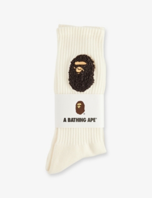 A BATHING APE: Ape Head Embroidered Ribbed Cotton Socks