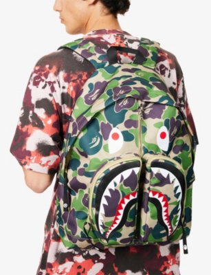 A Bathing Ape Mens Green Abc Camo Shark Woven Backpack
