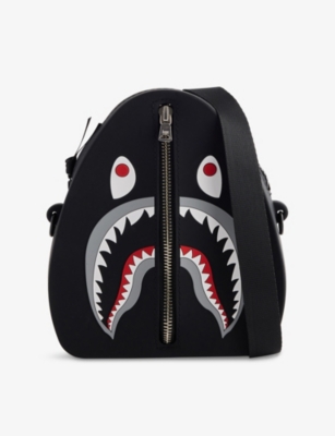A Bathing Ape Mens Black Shark Silicone Cross-body Bag