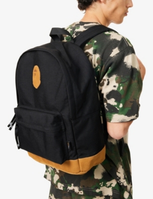 A Bathing Ape Mens Black Ape Head Patch Nylon Backpack