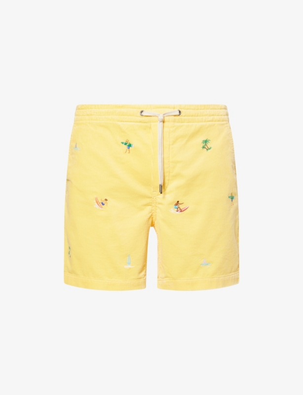 Corduroy Embroidered Cotton Shorts