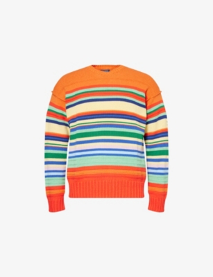 POLO RALPH LAUREN: Striped Logo-Patch Knitted Pullover