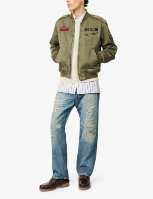 Polo Ralph Lauren Mens Outdoor Olive X Patch-embellished Regular-fit Cotton Jacket In Green